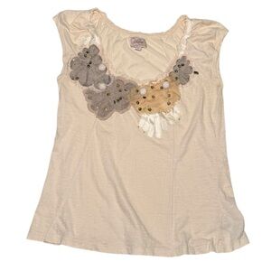 Anthropologie Deletta Cream lagenlook Floral Patterned sleeveless Top L‎